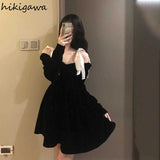 Vestidos De Mujer Vintage Dresses for Women Bandage Tunic Black Robe Vestido Feminino Korean Fashion A-line Velvet