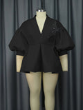 New Lantern Sleeve Top Temperament Style Suit Embroidery Women's Dress