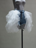Fashion Women's Skirt Denim Spliced Lace High Waist Pleated White Burr Short Poncho Skirts Spring 2023 Trend New