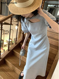 Woman Dress Vintage Irregular Summer Robe Femme Chic Hollow Out Slim Fit Koream Maxi Dresses 2023 Vestidos De Mujer
