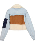 Toloer No Doubt Liang Shuang With The 2024 New Velvet Thick Denim Stitching Lamb Lapel Cotton Jacket Coat Female-Outfit