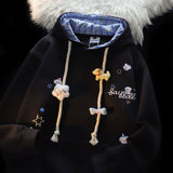 Little Bear Lattice Hoodie Women's Autumn And Winter New Loose Lazy Design Couple Open Shirt
