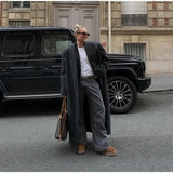 Grey Stripes Trench Long Coat-Outfit