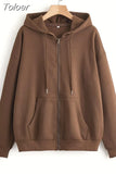 Hoodies Sweatshirt Solid Drawstring Zip Up Drop Shoulder Hoodie Women Oversize Coat Harajuku Streetwear Y2K Hip Hop
