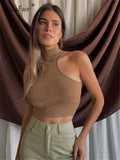 Graduation party Crop Top Women Halter Knitted Off Shoulder Camis Solid Ribbed Skinny Short Tanks 2022 Summer Tube Cut Out Sexy Vest Funnel