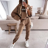 Print Hoodies Tracksuits Women's Fleece 2 Piece Set Female Pants Sets Casual Sports Lace Up Hooded Sweatshirts Autumn