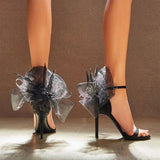 Graduation party New Black Women Elegant Sandals Gladiator Ankle Strap Lace Decor Summer Shoes Sexy High Heels Prom Party Stilettos