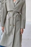 Fashion Women's Windbreaker Lapel Double Breasted Lace-up Pockets Solid Color Long Lady Trench Coat Autumn 2023 New