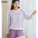 Women Sweaters 2023 Spring Long Sleeves O Neck Loose Knit Cardigan Classic Stripe Soft Skin Friendly Casual Chic