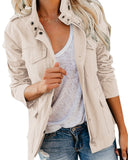 Women Zipper Jacket Autumn Female Outerwear Long Sleeve Casual Streetwear Coat Windbreaker Anorak Stand Collar Military