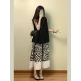 Dopamine Sleeveless Top Women Summer New Set Of High-Waisted Hanging Feeling Relaxed A Word Broken Flower Long