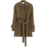 Women Brown Stitch Big Size Trench New Lapel Long Sleeve Loose Fit Windbreaker Fashion Tide Spring Autumn 2023