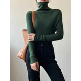 Women's Solid Color Turtleneck Slim Fitted Knit Tops 8 Colors Ribbed Striped Pit