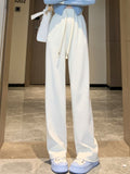 New Autumn Winter Women's High Waist Plus Velvet Wide Leg Pants Women Straight Warm Loose Trousers New Korean Lace Up