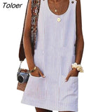 Casual Women Solid Color Pocket Mini Dress Sleeveless Button Sundress Summer Elegant Fashion Women's Clothing