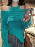 Sweater Women Pure Color Elegant Blouse +Y2k Crop Tops Korean Clothing 2022 Autumn Long Sleeve Pullover 2 Piece Set