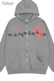 Vintage Gothic Printed Sweatshirt Hoodie Women's Grunge Zipper Hoodie Handgun Printed Wool Hoodie Women's