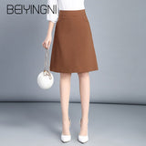 Plus Size Office Lady Skirts Black Pockets Elastic High Waist Skirt OL Korean Work Wear Midi Skirts Fashion