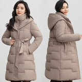 2024 New Cotton-Padded Clothes Korean Version Of The Hoodie Long Waist Show Thin Over The Knee Fashion And Thick Temperament Coat-Outfit