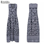 Printed Maxi Dress ZANZEA 2022 Women's Sundress Casual Summer Long Vestido Female V Neck Party Robe Femme Linen Dress