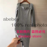 NEW SPRING and winter sqaure collar flare sleeves knitting sexy slim pullover long knits dress female