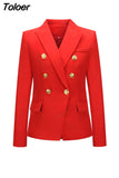 High Quality 2023 New Designer Blazer Women's Double Breasted Pocket Lion Buttons Slim Plaid Blazer Jacket