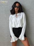 Fashion Woman Blouses 2022 Auutmn Doll Collar Trumpet Sleeve Office Lady Shirts Elegant Loose White Blusas Tops