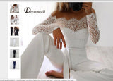 Women Elegant Jumpsuit One Shoulder Spaghetti Straps Solid Color Lace Open Back OnePiece Wide-leg Jumpsuits Long