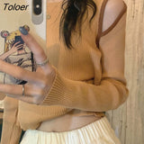 Designer Knitted Hollow Out Sweater Women 2023 Long Sleeved Short Pullover Woman Round Neck Elastic Cropped Tops