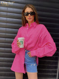 Autumn Loose Pink Office Women Shirt 2021 Elegant Long Sleeve Fashion Blouses Cotton Streetwear Solid Shirts Top