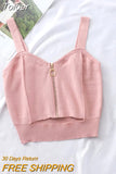 Women Crop Top Club Sexy Zipper Cotton Camisole Ladies Sleeveless Solid Simple Straps Tops Women Black Knitted Tank