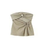 Design Metal Decoration Folded Breast 2025 Summer Sexy Shoulder Repair Short-Term Waistcoat