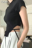 Woman Tshirts Harajuku Irregular Korean Tees Bandage Tunic Short Sleeve Crop Tops Fashion Sexy Y2k T Shirt Ropa