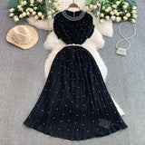 Luxury Famous Heavy Industry Nail Ball Collar Dress Women Summer Waist Thin 100 Fold Elegant Dress Dress