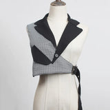 Women Black Plaid Irregular Stitch Loose Fit Vest New V-collar Sleeveless Fashion Tide Spring Autumn 2023