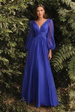 Dress New Long-Sleeved Chiffon Sexy Temperament Deep V Side Button Bridesmaid