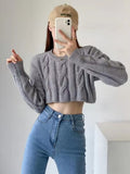 Cropped Sweater Women Vintage Preppy Style Slim Casual Long Sleeve Knit Sweater with Shirts Y2k Autumn Korean