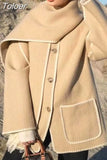 Fashion Women's Coats New Scarf Collar Loose Single Breasted Tassel Spliced Pockets Jackets Female Tide Autumn 2023