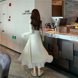 Sweater Dress Women Long Sleeve V-neck Office Knitted Dress Female Vintage Lace One-piece Dress Korea 2023 Autumn