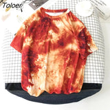 Sleeve T-shirts Women Tie-dye O-neck Chic Hot Sale Unisex Tees Teens Schoolgirls Harajuku High Street Ulzzang Tops