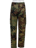 Fashion Women Pants Slim Long Straight Pocket High Waist Zipper Button Spliced Camouflage Trousers Spring 2023 New