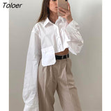 Irregular Polo Collar Blouse Shirt Women Single Breasted Casual Cropped Blouses 2022 Autumn High Street Y2K Tops