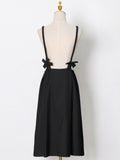 Black Bowknot Sling Dress For Women Sexy Backless Hollow Out High Waist A Line Evening Party Dress Female 2021