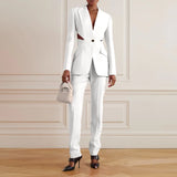 Toloer 2024 New Fashion Hollow Out Design Sense Show Thin Suit Show Legs Suit Pants Casual Professional Suit Female-Outfit