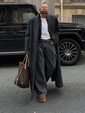 Grey Stripes Trench Long Coat-Outfit