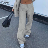 Gray Cargo Pants Vintage Low Waist Pants Women Baggy Pockets Fashion Streetwear Joggers Pants Harajuku Sporty Work
