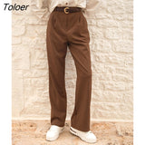 Streetwear Brown Straight Pants Women Fashion Casual High Waist Long Pants 2022 Solid Slim Female Trousers Autumn