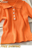 New Women Ribbed Button Up Polo Shirt Female Plain Short Sleeve Candy Colors Top Stretchy Slim Tee Shirts 2023