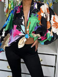 New Printed Lantern Long Sleeve Blouse 2023 Summer Fashion Casual Lapel Top Shirt Female Breathable Chiffon Cardigan 319-1-Outfit