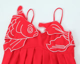 Women's Red Embroidery Sling Dress